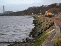 DBC 67028 on a Mossend - Townhill - Mossend route learning trip on 21 February.<br>
Passing Culross with the closed Longannet Power Station in the background.<br><br>[Bill Roberton 21/02/2017]