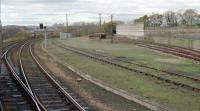 View of the Craiginches North Sidings from a train approaching Aberdeen in 1989.<br><br>[Ewan Crawford 03/11/1989]