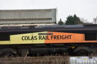 Colas Rail 66850's nameplate at Eastleigh.<br><br>[Peter Todd 11/01/2017]