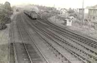 Fowler 2P 4-4-0 no 40651 leaving Crookston on 10 September 1953 with a local train for Paisley West. [Ref query 949]  <br><br>[G H Robin collection by courtesy of the Mitchell Library, Glasgow 10/09/1953]