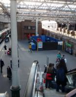 The EGIP extension to Platform 12 will mean demolishing the brick building in the background. The buffers will be at the foot of the current escalators which will be repositioned. Platform 12 is already closed in preparation and work is due to be completed in December. Photographed 05/03/2017.<br><br>[David Panton 05/03/2017]