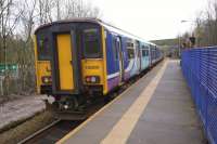 A Northern service with a Class 153 and 150 from Clitheroe to Manchester Victoria departs from Entwistle on 24 February 2017 to the next stop at Bromley Cross.<br><br>[John McIntyre 24/02/2017]