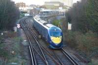 A Southeastern 'Javelin' set departs westwards from Margate with a service to St Pancras on 5 March 2017. The station can be seen in the background, however the signal box that stood on the left has been demolished [see image 21767].<br><br>[John McIntyre 05/03/2017]