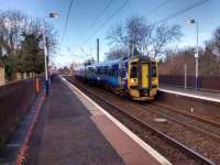 An Edinburgh-bound 158 calls at Kingsknowe with an hourly service to Edinburgh. Kingsknowe closed for a few years and reopened in 1971 after a local campaign. Quite an achievement when railways were surely at their nadir.<br><br>[David Panton 06/03/2017]