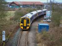 158729/714 take the Inverkeithing North/East chord with the 08.28 Perth - Dalgety Bay service, an alteration because of track renewals in Inverkeithing Tunnel.<br><br>[Bill Roberton 12/03/2017]