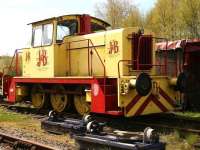 Originally supplied new from the English Electric Vulcan Foundry to the Seaham Harbour Dock Co in 1967, this 0-6-0 diesel hydraulic (works no D1193) was suibsequently sold to Scottish Grain Distillers at Cameron Bridge, Fife, where it obtained its notable livery. It has been on loan to the Keith and Dufftown Railway since March 2000. Photographed on 20 May 2012 in the yard at Dufftown. [See image 58399]<br><br>[John Furnevel 20/05/2012]