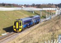 The first northbound Sunday service on the Borders Railway arrives at Eskbank station on a fine March morning in 2016. The train is the 0845 ex-Tweedbank, formed by ScotRail 158782.<br><br>[John Furnevel 20/03/2016]