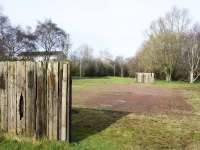 Tribute is paid to its railway heritage at the play area which is now on the site of Uddingston East station. We hope that these will be the only sleepers at the goals. The line continued (centre) north west towards Uddingston West station, whose site is NOT recommended as a play area [see image 58268]. <br><br>[Colin McDonald 24/02/2017]