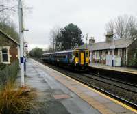 A Barrhead service calls at Pollokshaws West on a cold and damp 04/03/2017. This is the most staffed-looking unstaffed station I know.<br><br>[David Panton 04/03/2017]