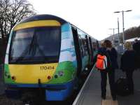 My first 'First Class' seat since 4 Jan 1969. All the way from Gala to Tweedbank! The 14.17 ex Gala 170 at the Tweedbank terminus.<br><br>[Bruce McCartney 13/03/2017]