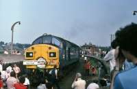 As locals and tour participants record the scene 40143 prepares to depart Forfar with the Last Train.  5th June 1982.<br><br>[Graeme Blair 05/06/1982]