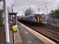 A 156 headed for Glasgow calls at Kingsknowe on 06/03/2017. Nobody got on and nobody got off. This is the Cinderella line into Edinburgh; let's see if full electrification brings more services and footfall.<br><br>[David Panton 06/03/2017]