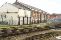 The old goods shed at Canterbury West has found a new use as a food hall and restaurant. Seen from a departing train heading eastwards on 03 March 2017.<br><br>[John McIntyre 03/03/2017]