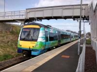 170 414 bringing the message of the Borders Railway to, well, the Borders Railway at Eskbank on 13/03/2017. Being a fair bit south of the old Eskbank & Dalkeith station it is further away from Dalkeith  town centre (and indeed is on the southern edge of Eskbank). It is however not too far from Bonnyrigg and a full station car park suggests Midlothian commuters have got the message.<br><br>[David Panton 13/03/2017]