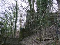 The remaining north west abutment of the viaduct viewed from the north showing the considerable amount of masonry involved which to this day stabilises the ground near the new housing.<br><br>[Colin McDonald 09/03/2017]