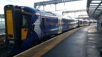 A view of the brand-new 385102 parked at Gourock while stationed there for night-time testing in January 2017<br><br>[Jeffray Wotherspoon 14/01/2017]