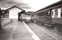 The SLS/RCTS Joint Scottish Tour pauses at Turriff on 13 June 1960, seen here looking north through the station.<br><br>[RB Parr, courtesy Stephenson Locomotive Society 13/06/1960]