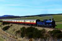 Back in action on the Strathspey Railway, after an overhaul, Caledonian Railway 812 Class 0-6-0 No.828 is pictured at the head of the regular Sunday Dining Car Special between Boat of Garten and Broomhill.<br><br>[John Gray 02/04/2017]