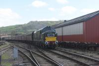 An English Electric D6948 complete with steam heating arriving at Winchcombe.<br><br>[Peter Todd 02/04/2017]