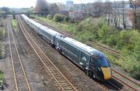 Nice day in Wales and couldn't resist another few shots of 5X20.<br>
<br>
5X20 made up of 2 x IEP Class 800's the leading set in GWR livery passing the site of Margam Halt with a Bristol Parkway to Swansea Maliphant Csd train (3/4/17).<br><br>[Alastair McLellan 03/04/2017]