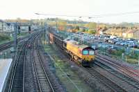 Although coal traffic is greatly reduced this train of empty four-wheel box wagons worked from Belmont Yard to Killoch on 6th April 2017. DBS 66088 is seen approaching Lancaster station with the train that had been routed via Copy Pit and the WCML. <br><br>[Mark Bartlett 06/04/2017]