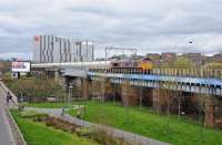 66737 on 6E45 Fort William - Blyth Alcans crossing the River Kelvin at Partick being re-routed through Glasgow Central Low Level due to the landslip between Ashfield and Gilshochill.<br><br>[Ian Millar 07/04/2017]