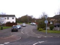 View north west towards the site of the station taken from the roundabout on North British Road. The trackbed continues as a footpath behind the camera. <br><br>[Colin McDonald 29/03/2017]