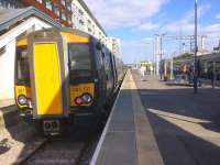 One of the 110mph GWR Class 387 EMUs which were introduced in September 2016 on Hayes & Harlington to London Paddington services waits in the recently reconstructed bay platform 5. Hayes & Harlington station is currently undergoing work to extend the other platforms and some of the canopies as part of the Crossrail project. <br><br>[Colin McDonald 05/04/2017]