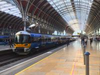 Heathrow Express EMU 332004 waits for departure on 5th April 2017<br><br>[Colin McDonald 05/04/2017]