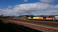 60002 today at Craiginches Sidings, shunting cement wagons with lots of squealing of flanges, with company of a PW crew and plant.<br><br>[Alan Cormack 12/04/2017]