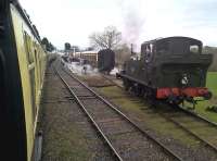 Who are you calling a small engine? If you're going to be rude, you can all stay on the platform, and I'll go and join that train over there. I'd rather go to Bridgnorth, anyway. 1450 goes off in a huff at an SVR steam gala.<br><br>[Ken Strachan 18/03/2017]