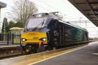 A close up of new DRS electro-diesel no.88002 as it waits at Roby for a path towards Edge Hill on 29 March 2017. This was one of several runs between Carlisle and Crewe, the outward run was direct up the WCML and the return north diverting via Edge Hill.<br><br>[John McIntyre 29/03/2017]