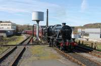 GCR based 8F 2-8-0 48624 draws into Rawtenstall on 25th March 2017. The loco had been part of the <I>Lostock Hall</I> themed steam gala earlier in the month (along with 76084, 45212 and 45407) and covered some additional turns.  <br><br>[Mark Bartlett 25/03/2017]