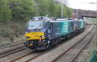 Another one fresh out of the box. Two 88s worked in multiple on 11th April on a return test run from Carlisle to Crewe. Seen here at Hest Bank on the return trip 88002 <I>Prometheus</I> leads 88001 <I>Revolution</I>.<br><br>[Mark Bartlett 11/04/2017]