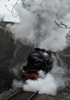 The Jacobite making a rousing departure from Glenfinnan.<br><br>[Ewan Crawford 26/04/2017]