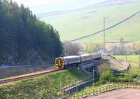 Northbound at Galabank on 30 April 2017. The train is the 0959 Tweedbank - Edinburgh.<br><br>[John Furnevel 30/04/2017]