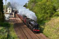 Having detached Black 5 No.45212 at Perth, K1 No.62005 leads * The Great Britain X * through Gleneagles on the way to Glasgow.<br><br>[John Gray 03/05/2017]