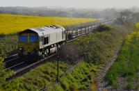 Freightliner 66529 climbs away from Inverkeithing East Junction with a Millerhill - Huntly rail train on 7 May.  66507 was on the rear.<br><br>[Bill Roberton 07/05/2017]