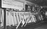 Interior of Garnqueen North Junction Signal Box, seen in 1980<br><br>[Ian Millar //1980]