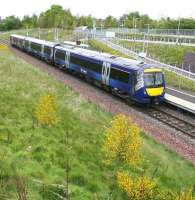 A Sunday morning ScotRail service picks up at Eskbank on 14 May 2017 on its way to Waverley.<br><br>[John Furnevel 14/05/2017]