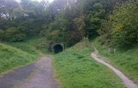 North of Sandsend,  the <a href=http://www.nationaltrail.co.uk/cleveland-way target=external>Cleveland Way</a> continues up the path and past the tunnel which is currently blocked by two large green gates. [Ref query 1023]<br><br>[Alan Cormack 08/05/2017]