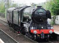 'Flying Scotsman' at Slateford pulling out onto the WCML from the Craiglockhart Connection with 1Z44 'Cathedrals Express' for Appleby, running on time after a late start from Waverley was recouped while awaiting the WCML path at Slateford.  Out of sight at the rear of the train is 47746 'Chris Fudge' which provided more assistance in rear once the whole train was on the main line - hence a fairly rapid acceleration away towards Kingsknowe.<br><br>[Alasdair Taylor 16/05/2017]