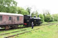 LMS <I>Jinty</I> 3F 47406 shunting a parcels van at Quorn & Woodhouse during the GCR 2017 Gala. Locos were operating passenger and freight trains turn and turn about and the 0-6-0T was acting as a shunting engine making and breaking train sets in Quorn goods yard. <br><br>[Peter Todd 06/05/2017]