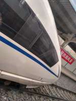 Deliberately angled grab shot of the front end of a CRH380C unit at Lu'an, Anhui Province taken from train D3004 during its station stop there on route to Hefei, Nanjing and Shanghai. 7 May 2017<br><br>[Mark Poustie 07/05/2017]