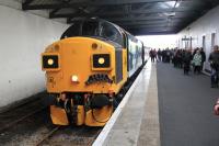 37025 on the stops at Wick. <br>
<br>
The SRPS 'Far North Explorer' tour to Wick and Thurso ran with 37025 and 37421.<br>
<br>
The sun shone and the hillsides were glowing with gorse + steam heat from 37025  what more could you ask for? <br><br>[Douglas McPherson 03/06/2017]