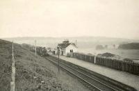 Looking south over Banff Bridge station on 14 July 1950 as ex-GNSR D40 4-4-0 62273 <I>George Davidson</I> enters with a train from Aberdeen bound for Macduff.<br><br>[G H Robin collection by courtesy of the Mitchell Library, Glasgow 14/07/1950]