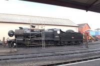 Former S&D 7F 2-8-0 53809 under repair at Minehead in April 2017.<br><br>[Peter Todd 23/04/2017]