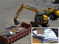 Nothing goes to waste around here – the former Queen Street Recycling Centre itself in the recycling skip as work progresses on the new staff accommodation block at Queen Street on 31st May 2017.<br><br>[Colin McDonald 31/05/2017]