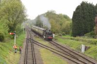 BR Standard Class 4 Tank 80136 on a southbound passenger train on the double track section at Quorn on 6th May 2017.<br><br>[Peter Todd 06/05/2017]