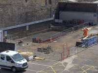 Work on foundations in progress on 31st May 2017. This is just north of the passageway from the low level platforms to the North Hanover Street exit.<br><br>[Colin McDonald 31/05/2017]